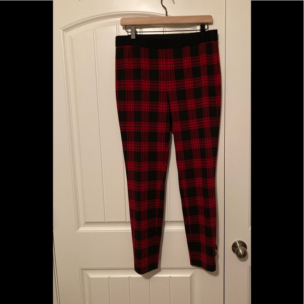 Talbots red/black Buffalo check, size 10 pants with black stretch waistband